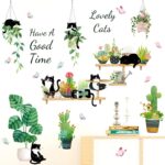 HT94022 Wall Stickers Cartoon Cat Tropical Plant Wall Stickers Decorative - Image 2