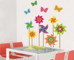 DNVEN 30 inches x 35 inches Windmill Butterflies Removable PVC Flowers Wall Decals Stickers Decor for Girls Rooms Bedroom Nursery size 50x70 jm8326 - Image 2