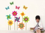 DNVEN 30 inches x 35 inches Windmill Butterflies Removable PVC Flowers Wall Decals Stickers Decor for Girls Rooms Bedroom Nursery size 50x70 jm8326 - Image 3