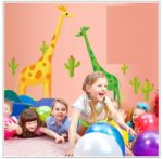 Ay7035 Colourful Green Yellow Giraffe Friends Cartoon Kids Self Adhesive Home Décor Wall Sticker - Image 2