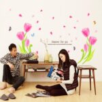 Beautiful Tulip Flowers Leaves Butterflies Wall Sticker Ay7111 - Image 2