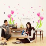 Beautiful Tulip Flowers Leaves Butterflies Wall Sticker Ay7111 - Image 2