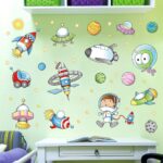 Space Astronaut Cartoon Wall Sticker Kids Room Outer Space Planet Galaxy Rocket Ship Decorative Wall Murals For Child's Favor size 50x70 xls7239 - Image 4