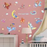RW-71012 Cartoon Bear Wall Decals Cute Bear Sleeping on Moon Wall Stickers Bear Sitting on Plane DIY Removable Watercolor Bear Wall Art Decor for Kids Baby... - Image 7