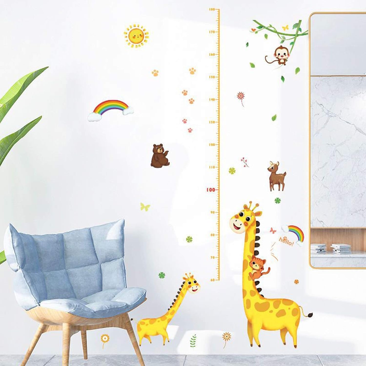 71ExQjBrQ0L._AC_SL1500 Growth Record Height Chart for Kids Children Growth Chart Wall Stickers Wall Stickers for Boys Girls Bedroom Nursery Wall Decor Cute Cartoon/Giraffe - Image 1