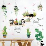 HT94022 Wall Stickers Cartoon Cat Tropical Plant Wall Stickers Decorative - Image 3