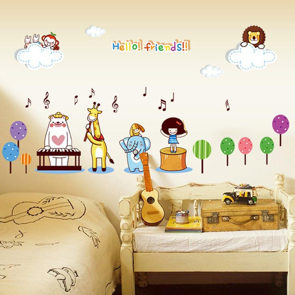 71G63kifaeL._AC_SL1000 Colorful Flowers Butterflies Trees Wall Stickers Cartoon Animals Removable Wall Decals Home Decor PVC Art Mural Baby Boys Girls Kids Bedroom Kitchen Room Decoration size 60x90 nc013 - Image 1