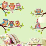 BIBITIME 4 Tree Branches 8 Owls Wall Decal Animal Flower Butterflies Decor Sticker for Living Room Nursery Children Boys Girls Bedroom Kids Room Decor DIY Home Art Mural size 45x60 xh6226