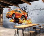 Xh7256 Decoration Murals Wall 3D Industrial Wind Breaking Wall Car Metal Tire Sports Car Mural Background Wall-400Cmx280Cm - Image 2