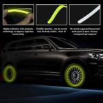 20 PCS Car Wheel Reflective Stickers, Anti-Scratch Night Safety Warning Tape Stripe Sticker, Exterior Fluorescent Decorative Tire Rims Decal for Vehicles, Car Accessories (Green)