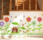 BIBITIME Grassland Flower Cartoon Animal Decal The Stump House Ants Bees Butterflies Snails Ladybugs Wall Sticker for Nursery Kids Room Bedroom size 50x70 xy8098