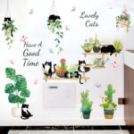 HT94022 Wall Stickers Cartoon Cat Tropical Plant Wall Stickers Decorative - Image 5