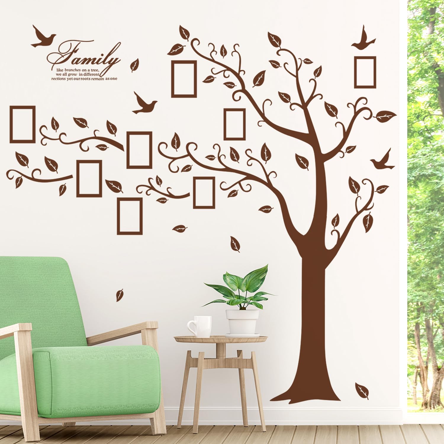 71K_pelrR1L._AC_SL1500_f91cdc31-c015-4d2f-87cb-e7908968517a Large Family Photo Tree Wall Sticker 3D Peel and Stick Vinyl Photo Frame Tree Wall Decals Removable Quotes Leaf and Birds Wall Decor for Home Kids Bedroom - Image 1