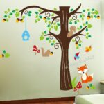 Nursery Wall Stickers Acorn Tree and Woodland Animals Squirrel, Fox and Birds, Rmovable and Repositionable for Kids Bedroom Walls size  180x270 zy1204ab - Image 2