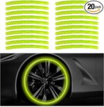 20 PCS Car Wheel Reflective Stickers, Anti-Scratch Night Safety Warning Tape Stripe Sticker, Exterior Fluorescent Decorative Tire Rims Decal for Vehicles, Car Accessories (Green) - Image 2