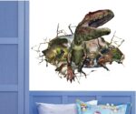 3D Window  Dinosaurs Breaking Walls Climbing Out Wall Animals - Image 3