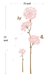 Long Stem Large Pink Hydrangea Flower with Butterflies and Flying Petals Peel & Stick Wall Decals - Image 4