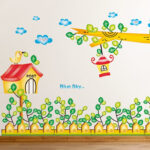 Cartoon Plants Post and Branch with Hanging Lamp' Wall Sticker Decals Design  (PVC Vinyl, ), Multicolour LD2033 Size: 50x70cm - Image 2