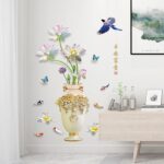 Vase Wall Decal, Exquisite Vase Wall Sticker, Chinese Style Wall Sticker Vase Flower Wall Decor Self-Adhesive for Corridor, Wallpaper  size 60x90 sk9373 - Image 3
