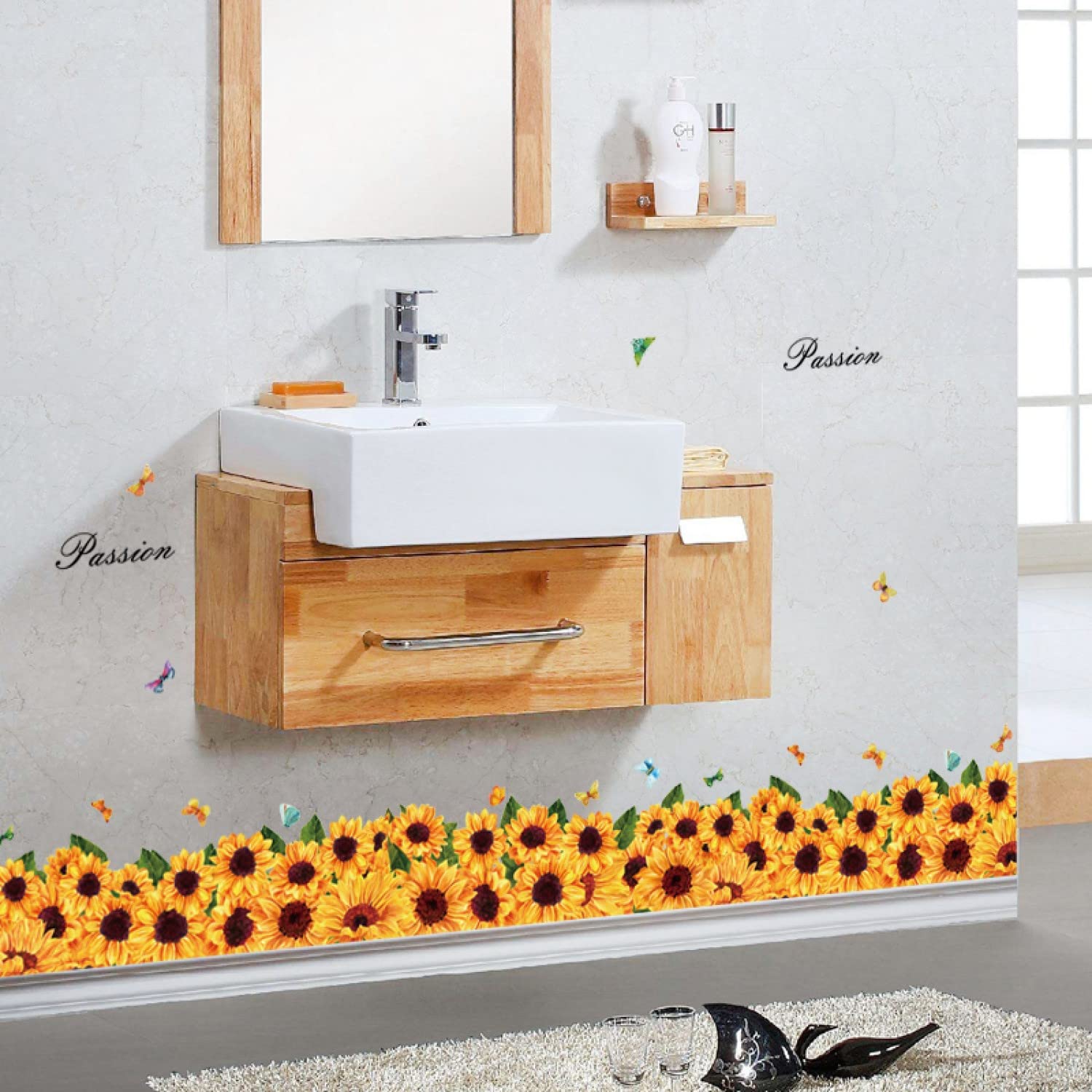 71QViXrBfzL._SL1500 JAAMSO ROYALS Sun Flower wall stickers for living room flowers, floral wall stickers, flower sticker, nature wall stickers, garden stickers for walls of home, wall stickers flower design size (50CM X 70CM) sk7109 - Image 1