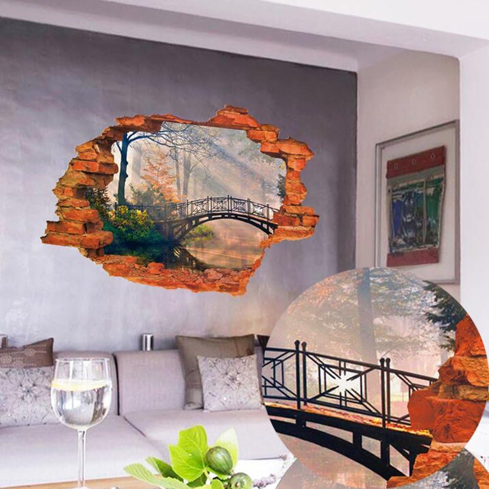 71RUiBcEZ-L._AC_SL1000 RANDWICK Broken Wall Bridge Scenery Pattern Room Decor 3D Wall Sticker Decal MJ8024gw - Image 1