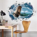 Ampire Wall Stickers 3D Ship Sailing in Thunderstorm Sea Creative Self-Adhesive Vinyl size 60x90  xh9290 - Image 3