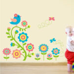 Home Find Colorful Cartoon Cute Birds and Flowers Vinyl DIY Wall Decals Stickers for Kids Colorful Vines size 50x70 jm8325 - Image 2