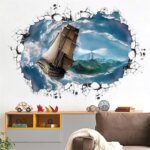 Ampire Wall Stickers 3D Ship Sailing in Thunderstorm Sea Creative Self-Adhesive Vinyl size 60x90  xh9290 - Image 2