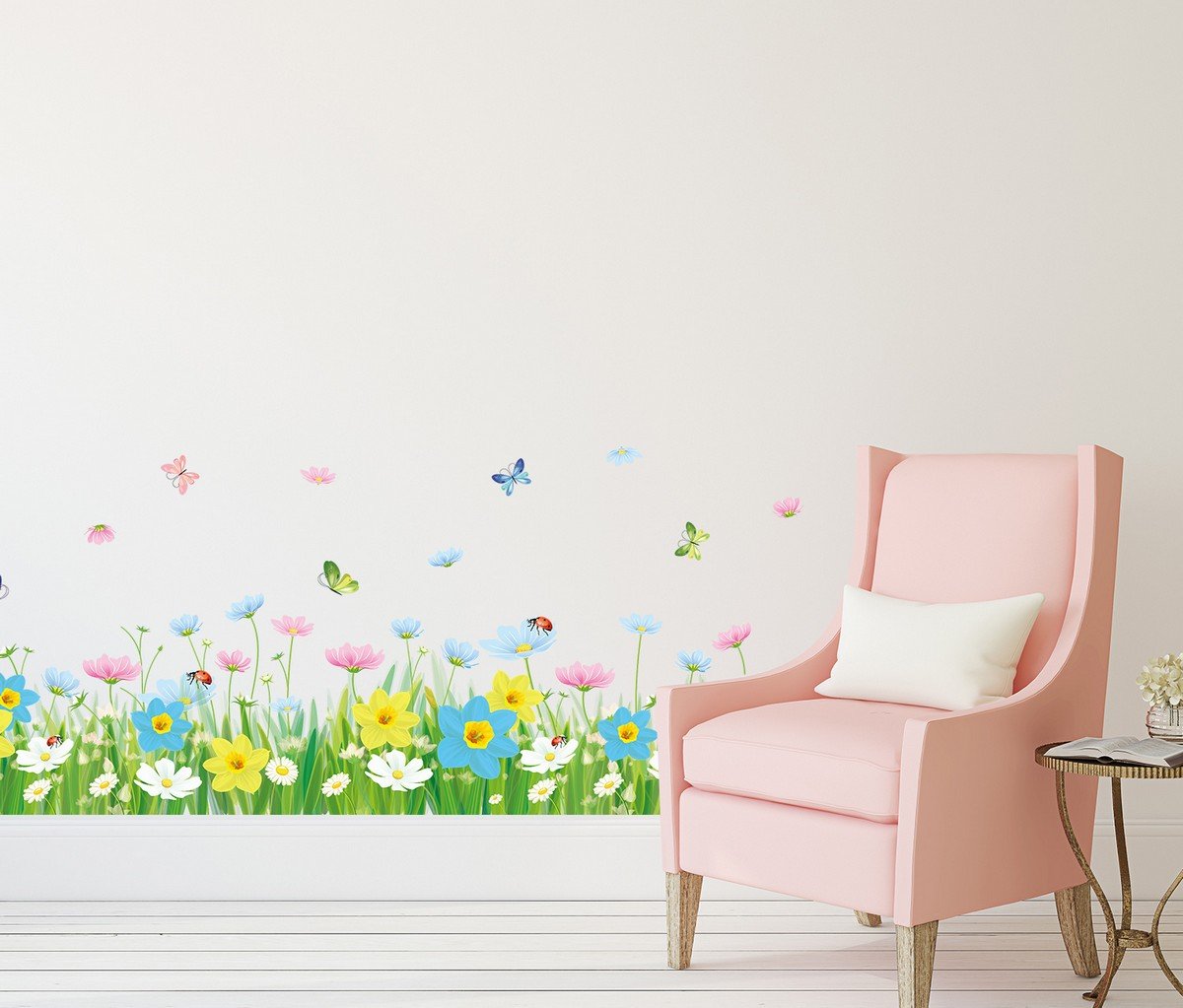 71ZSZU2gXmL._SL1200 Amazon Brand - Solimo Wall Sticker for Living Room (Floral Fence with Butterflies, Ideal Size on Wall:size 50x70 xls7186 - Image 1