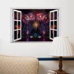 Sk7019 s Wall Stickers Watching Firework Through The Window Wall Decals Living Room Bedroom Wall Poster Mural - Image 2