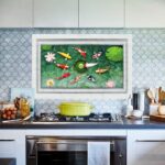 Home Find Fake Fishpond Decals High Definition Lotus Flowers Koi Fish Carps Wall Stickers Vinyl Murals for Bathroom Washroom Arts Peel and Stick Waterproof Floor Decoration 35 inches x 23 inches