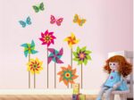 DNVEN 30 inches x 35 inches Windmill Butterflies Removable PVC Flowers Wall Decals Stickers Decor for Girls Rooms Bedroom Nursery size 50x70 jm8326