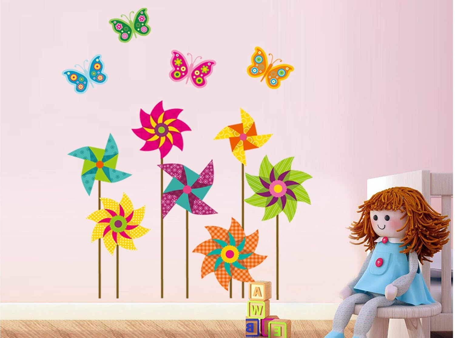71bTP96-gUL._AC_SL1500 DNVEN 30 inches x 35 inches Windmill Butterflies Removable PVC Flowers Wall Decals Stickers Decor for Girls Rooms Bedroom Nursery size 50x70 jm8326 - Image 1