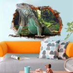 Xh7231 EWQHD Lizard 3D View Wall Sticker Real Animal Wallpapers Through Wall Green Lizard Decals Kids Room Decoration Boys Gifts - Image 4