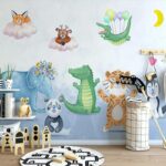Custom Mural Wallpaper 3D Cartoon Cute Animal Watercolor Mural Children's Room Background Wall size 50x70 sk7153