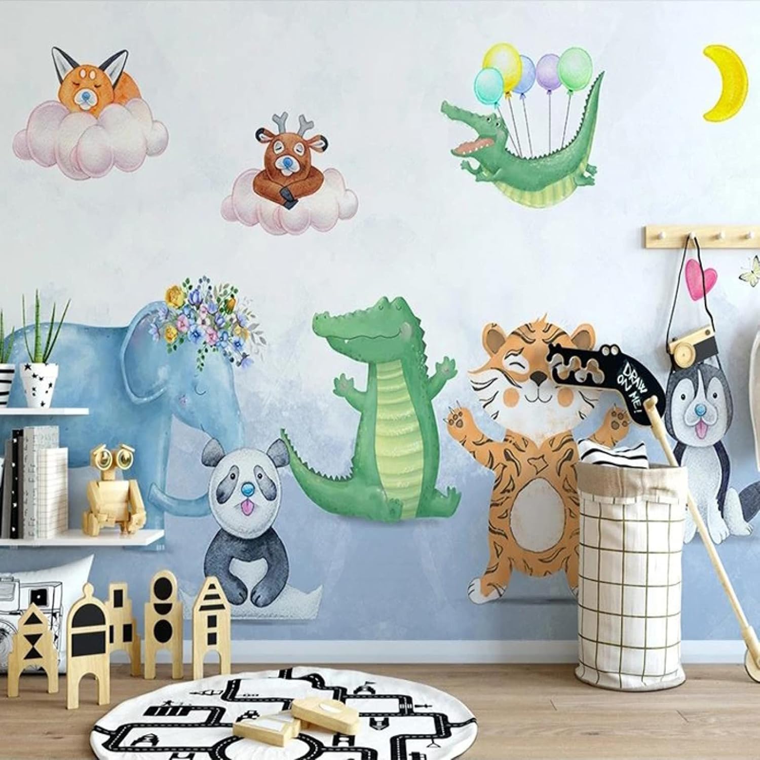 71cZG4MrEzL._AC_SL1500 Custom Mural Wallpaper 3D Cartoon Cute Animal Watercolor Mural Children's Room Background Wall size 50x70 sk7153 - Image 1