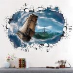 Ampire Wall Stickers 3D Ship Sailing in Thunderstorm Sea Creative Self-Adhesive Vinyl size 60x90  xh9290