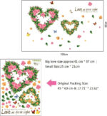BIBITIME 2 Romantic Flower Hearts Meet "Love at First Sight" Valentines Day Vinyl Quotes Butterfly Lovers Wall Decals Sticker size 45x60 ay6014 - Image 5