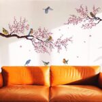 Pink Peach Blossom Flowers Branch Birds Floral Wall Stickers for Bedroom Living Room Furniture Background Wall Decals Murals PVC size (60x90) xh6021 - Image 2
