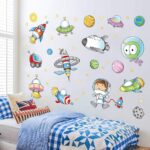 Space Astronaut Cartoon Wall Sticker Kids Room Outer Space Planet Galaxy Rocket Ship Decorative Wall Murals For Child's Favor size 50x70 xls7239 - Image 2