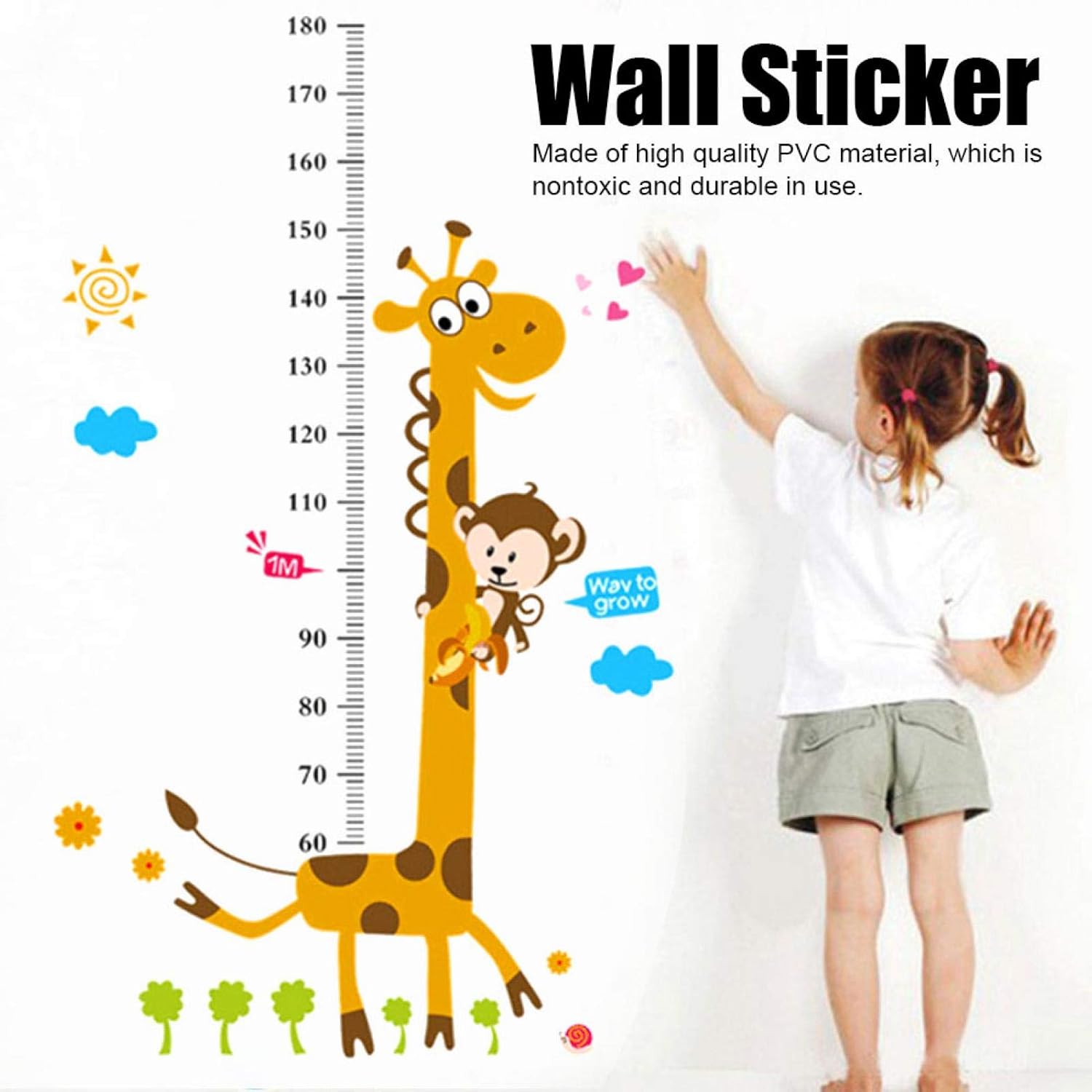 71k5ff59FKL._AC_SL1500_bf699ad3-c2f3-4634-9ad0-7948848059da DM690056ELECTROPRIME Growth Height Measure Chart Giraffe Pattern PVC Wall Sticker DIY Wallpaper Decor - Image 1