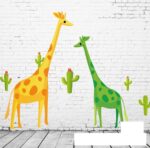 Ay7035 Colourful Green Yellow Giraffe Friends Cartoon Kids Self Adhesive Home Décor Wall Sticker - Image 4