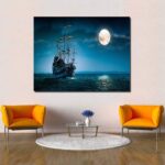 Canvas Wall Art - Night Boat Sailing Marine Moon Pictures - Modern Gallery Wall Decor Giclee Print Stretched and Framed Ready to Han size 70x100 ay8012xl - Image 4