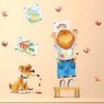 Decorative wall decal, dog and giraffe design for home, removable paper for living room, dining room, bedroom, wall art, DIY for girls, boys, nursery size 50x70 sk7007