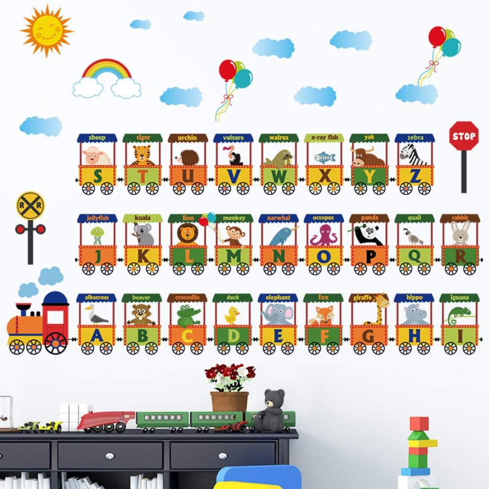71qDjhyWf2L._AC_SL1000 Wall Stickers English Letters Train Kindergarten Classroom Cartoon Sofa Background Wall Children's Room Decoration sk9178 - Image 1