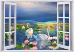10x8ft Fabric Summer Lotus Lake Window Backdrop Picturesque Swan Lake Lotus Pond Scenery Background Home Wall Decor Photoshoot Studio Props size 50x70 sk7019b - Image 4