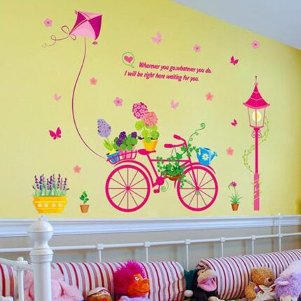 fashionbeautybuy Bike Flower Kite Wall Sticker Decal Home Decor PVC Murals Wallpaper House Art Picture Living Room Adult Senior Teen Kids Baby Bedroom Decoration size 50x70 xls7199