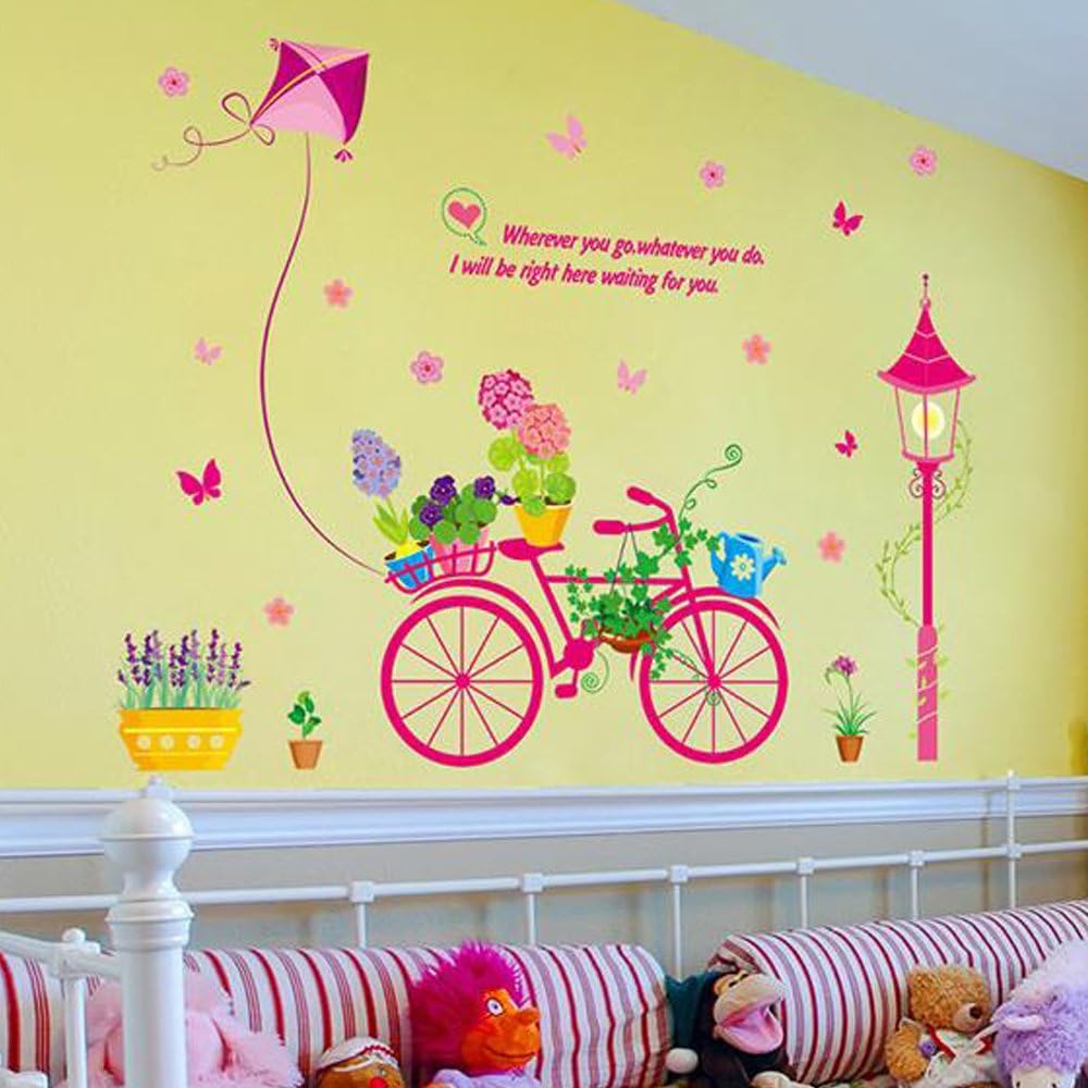 71tV0djf1pL._AC_SL1000_10e8eda7-a8c9-46d9-bddd-f6b0e0c1f02f fashionbeautybuy Bike Flower Kite Wall Sticker Decal Home Decor PVC Murals Wallpaper House Art Picture Living Room Adult Senior Teen Kids Baby Bedroom Decoration size 50x70 xls7199 - Image 1