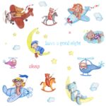 RW-71012 Cartoon Bear Wall Decals Cute Bear Sleeping on Moon Wall Stickers Bear Sitting on Plane DIY Removable Watercolor Bear Wall Art Decor for Kids Baby... - Image 8