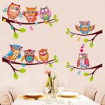 BIBITIME 4 Tree Branches 8 Owls Wall Decal Animal Flower Butterflies Decor Sticker for Living Room Nursery Children Boys Girls Bedroom Kids Room Decor DIY Home Art Mural size 45x60 xh6226 - Image 2